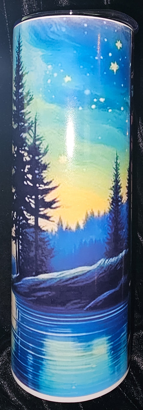 Aurora Borealis Forest 20oz Skinny Glow in the Dark Tumbler