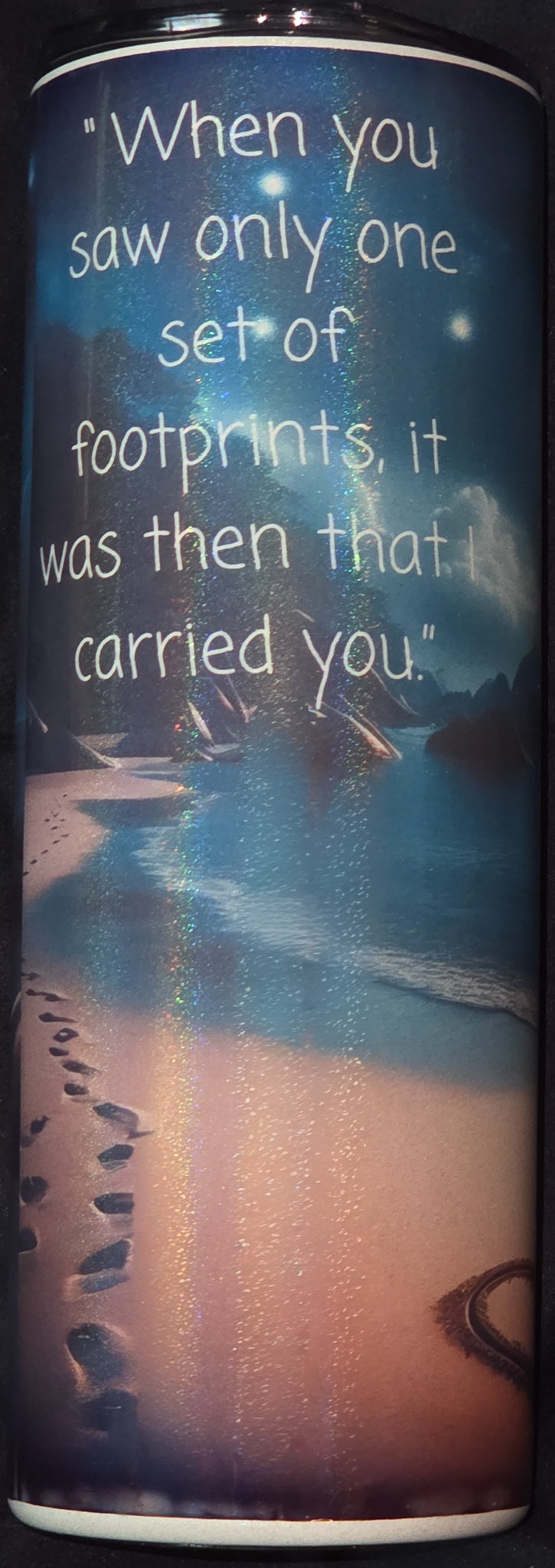 Footprints In the Sand 20oz Glitter skinny Tumbler