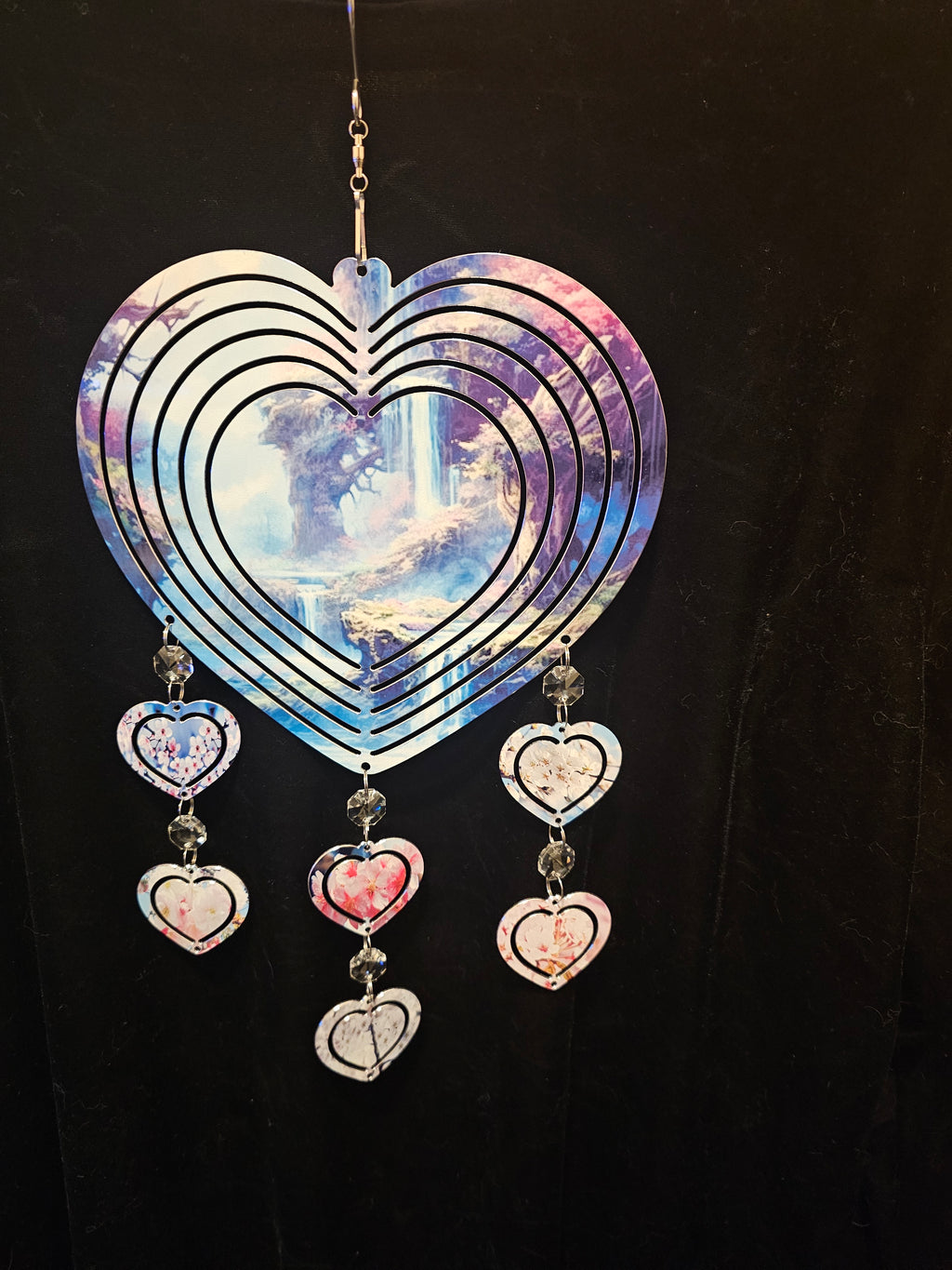 Heart Shaped Wind Spinner with Trees and Waterfalls