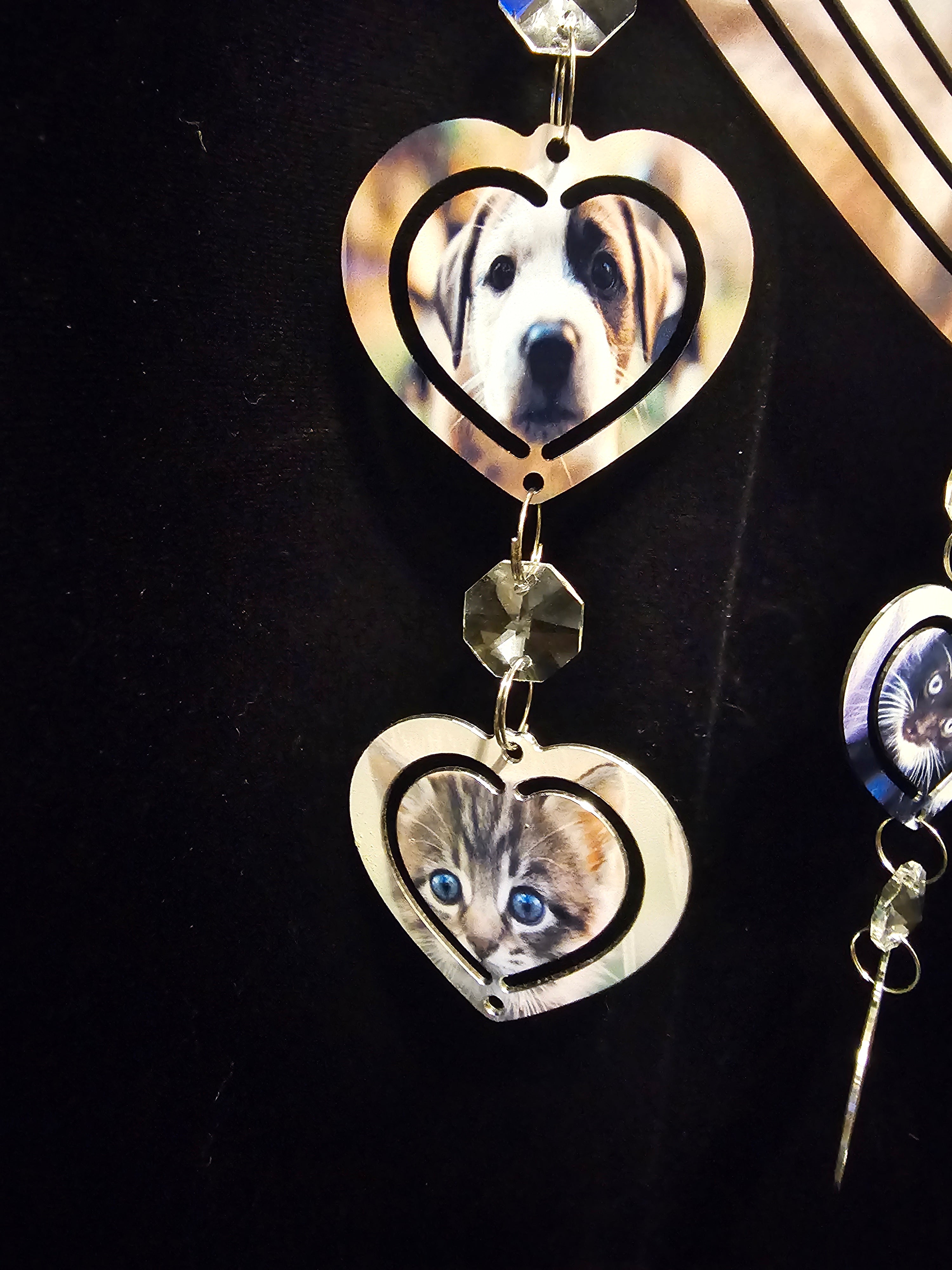 Heart Shaped Wind Spinner with a Puppy and a Kitten