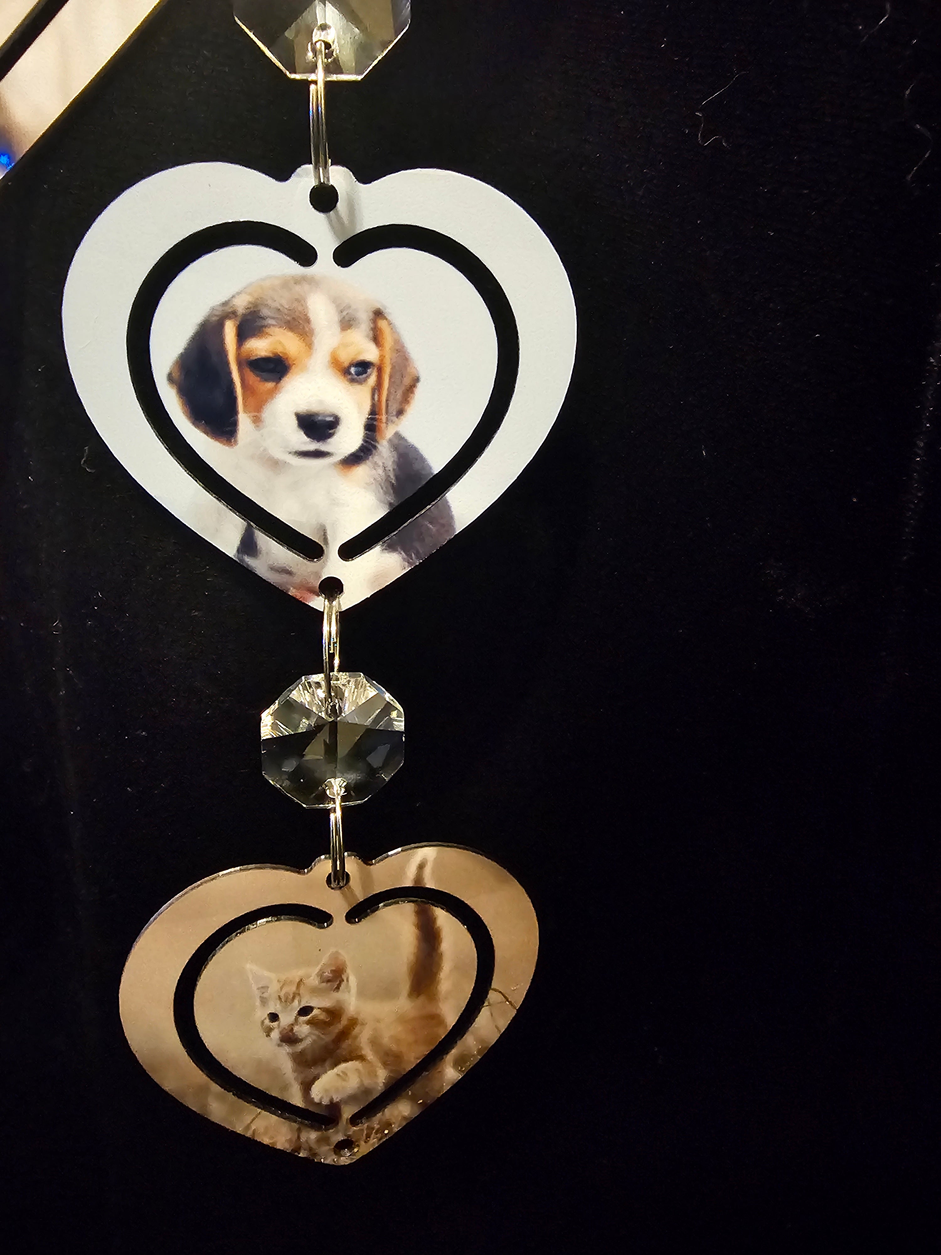Heart Shaped Wind Spinner with a Puppy and a Kitten