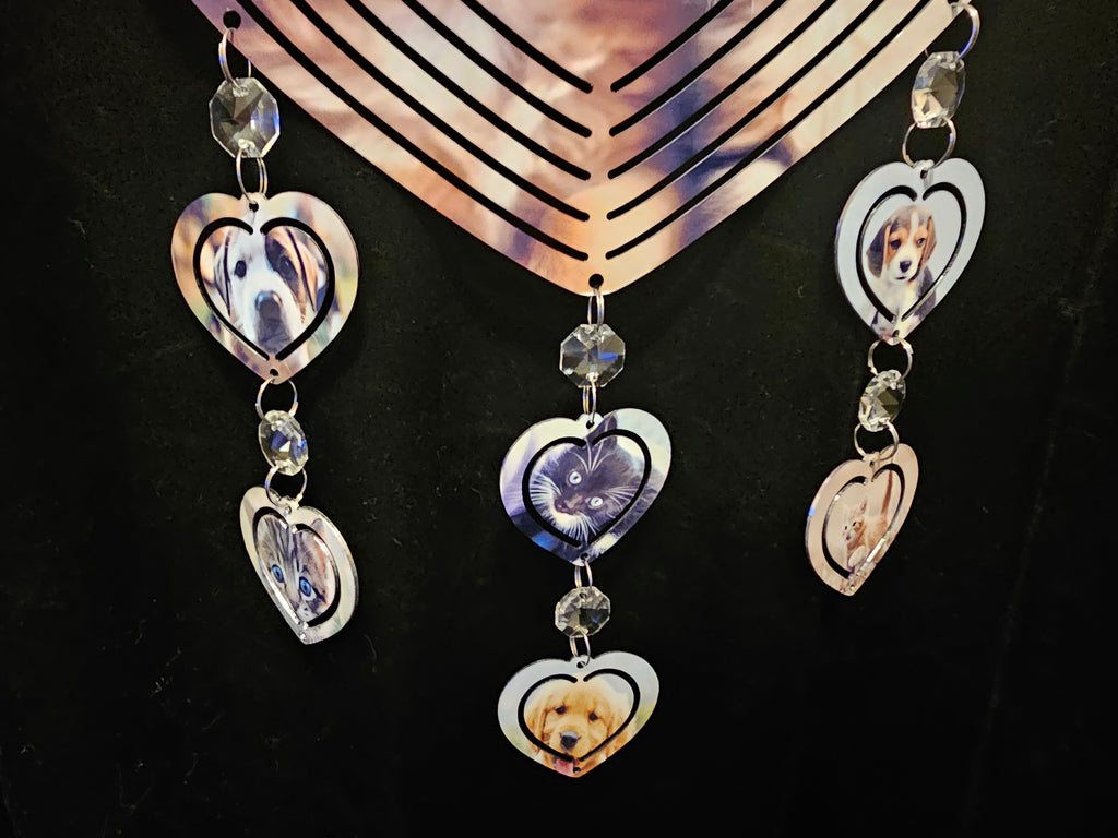 Heart Shaped Wind Spinner with a Puppy and a Kitten