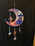 Moon Shaped Wind Spinner with Halloween Black Cat