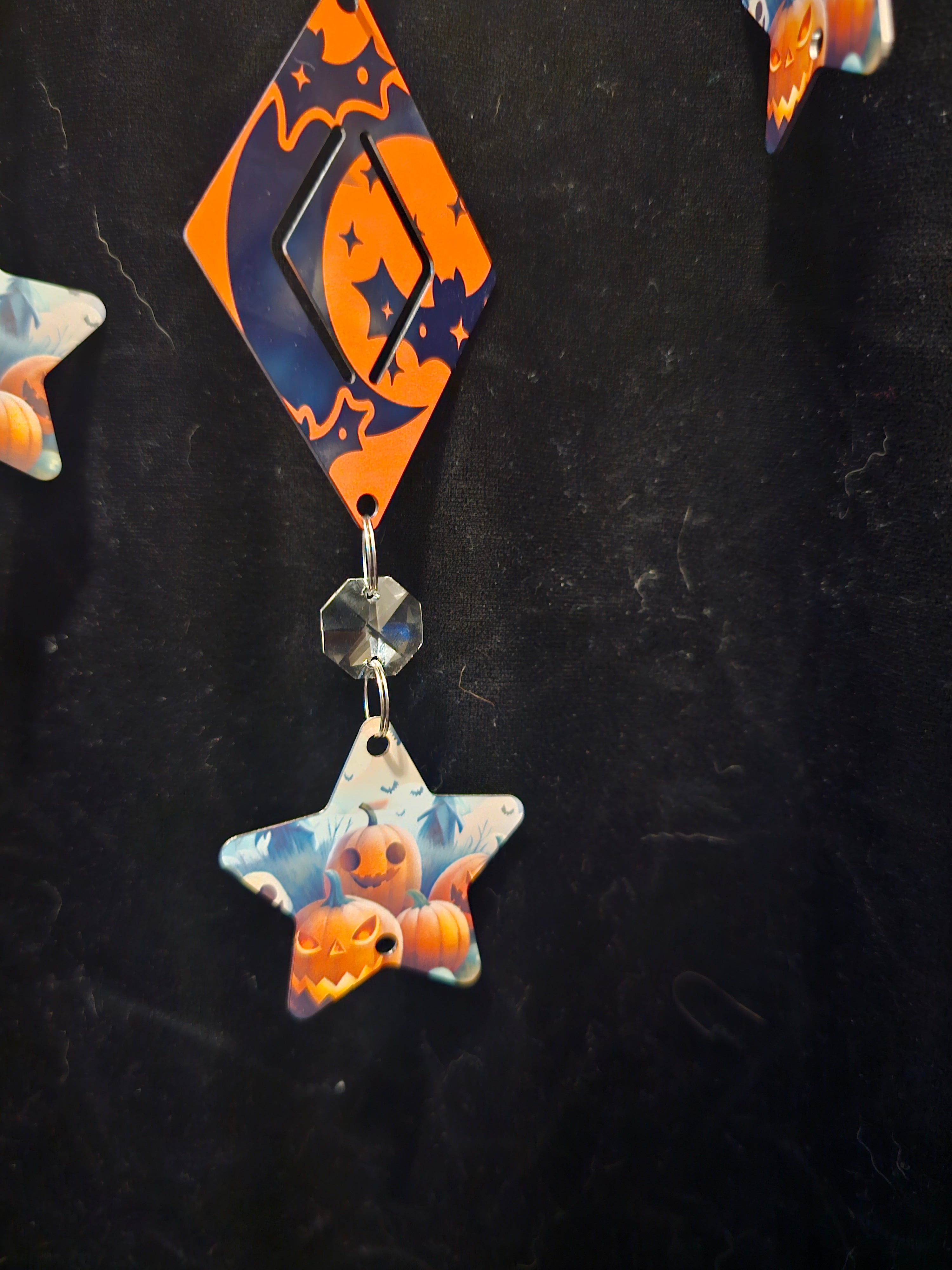 Moon Shaped Wind Spinner with Halloween Black Cat