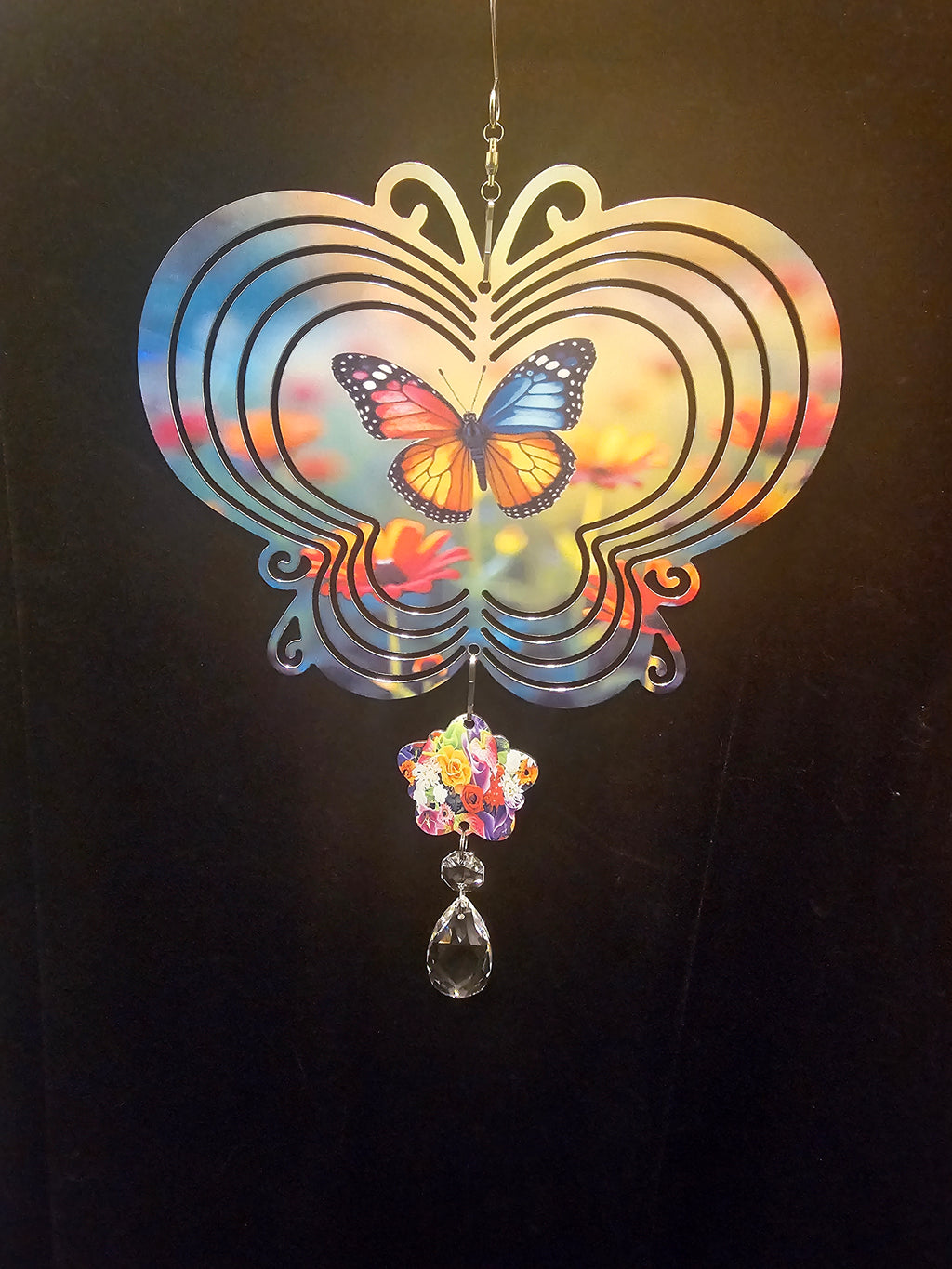 Butterfly Shaped Wind Spinner with a Multi- Colored Butterfly