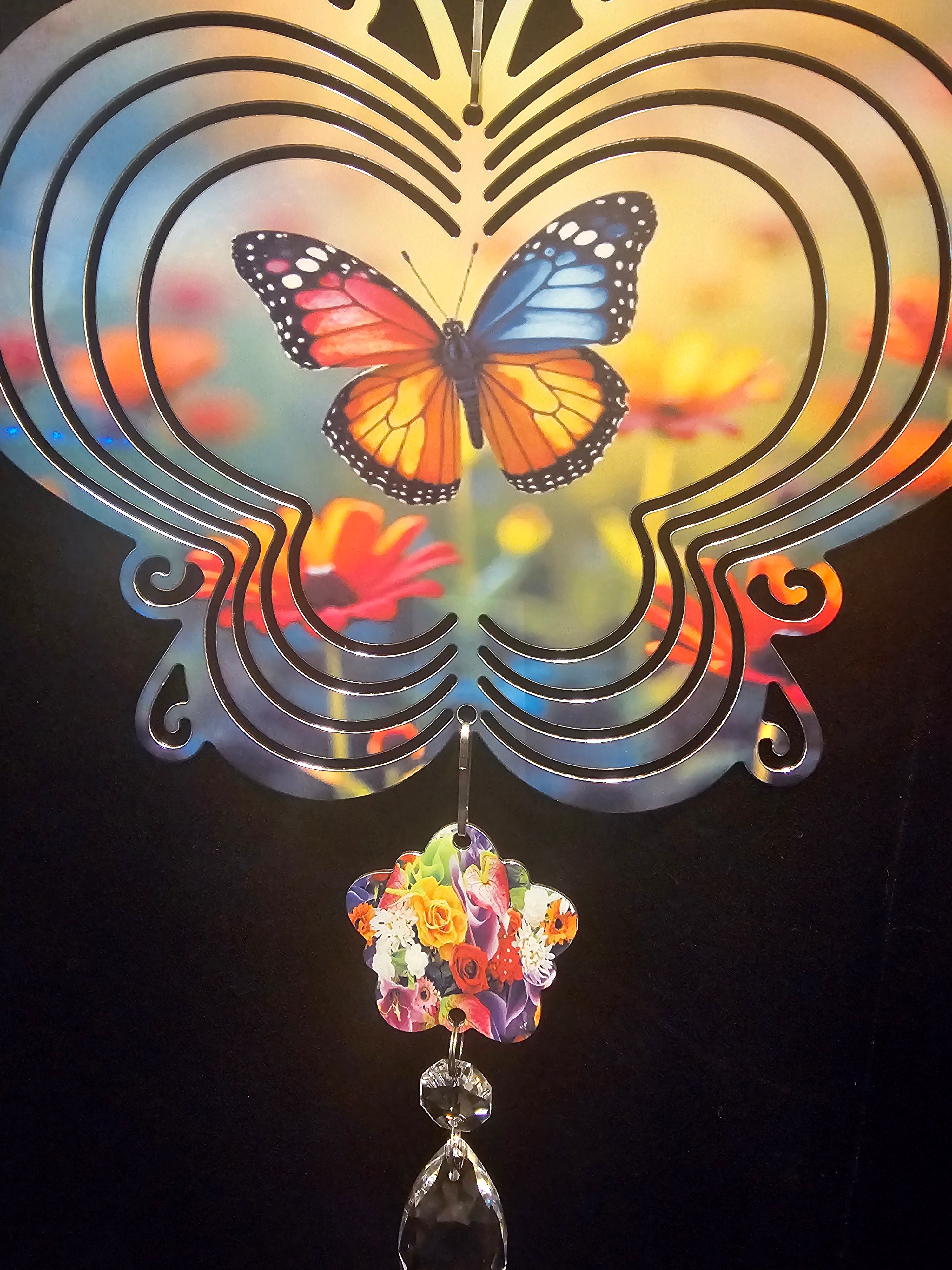 Butterfly Shaped Wind Spinner with a Multi- Colored Butterfly