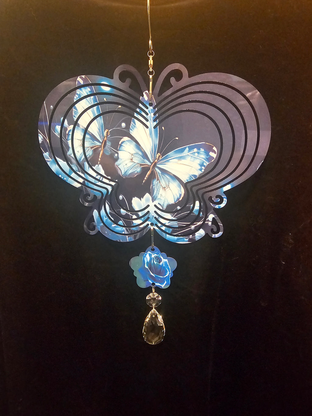 Butterfly Shaped Wind Spinner with a Blue Butterfly