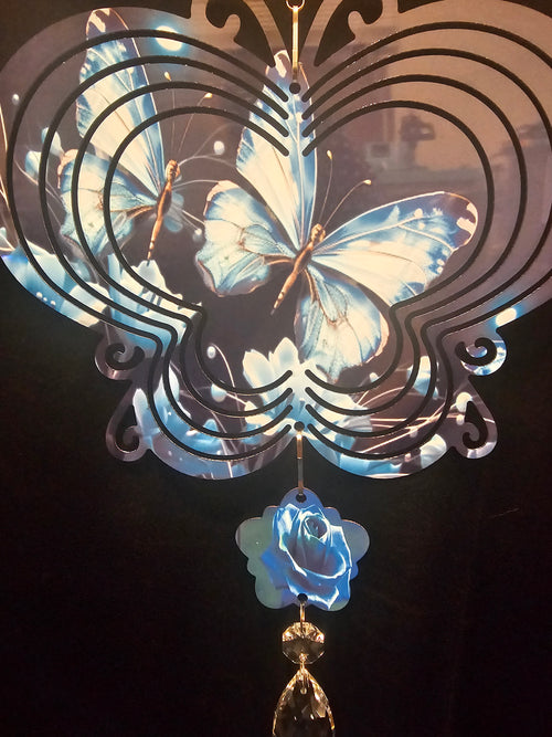 Butterfly Shaped Wind Spinner with a Blue Butterfly