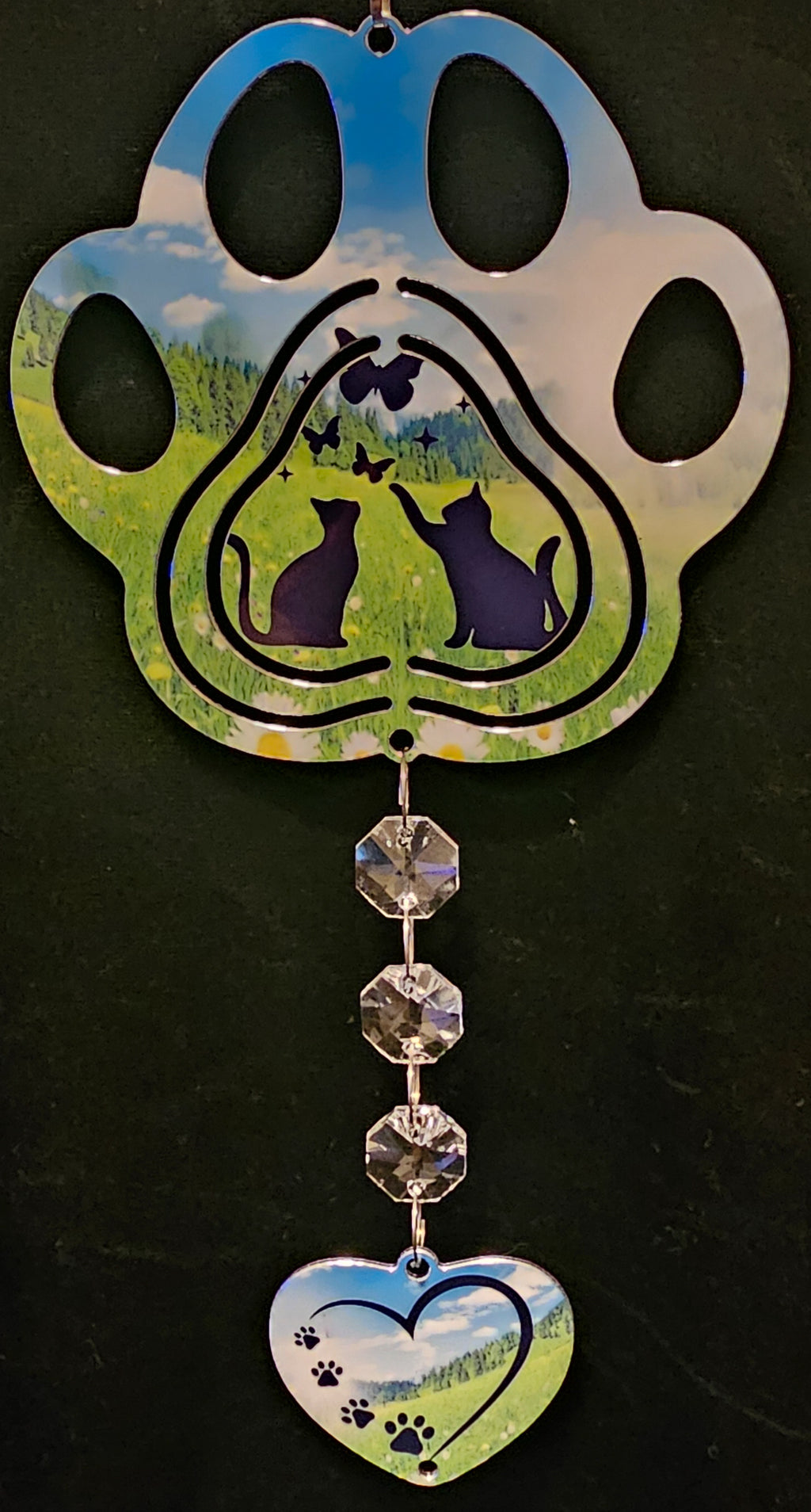Paw Print Cats Playing With Butterflies In a Meadow Wind Spinner