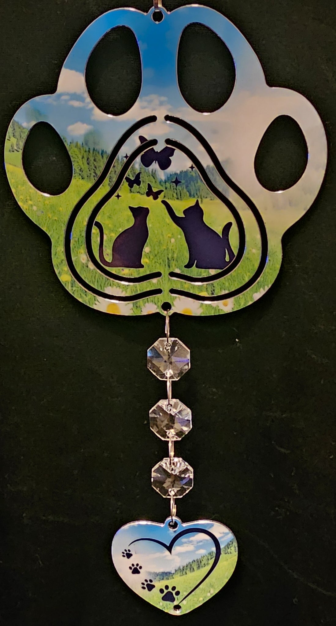 Paw Print Cats Playing With Butterflies In a Meadow Wind Spinner