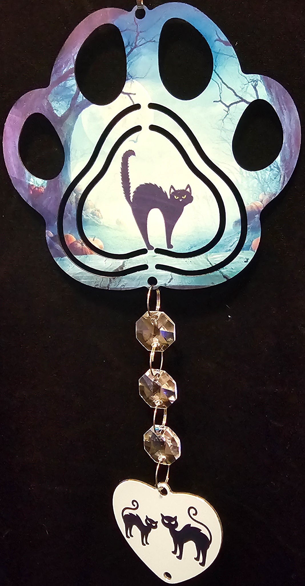 Paw Print Halloween Black Cat Wind Spinner