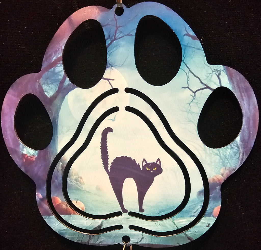 Paw Print Halloween Black Cat Wind Spinner