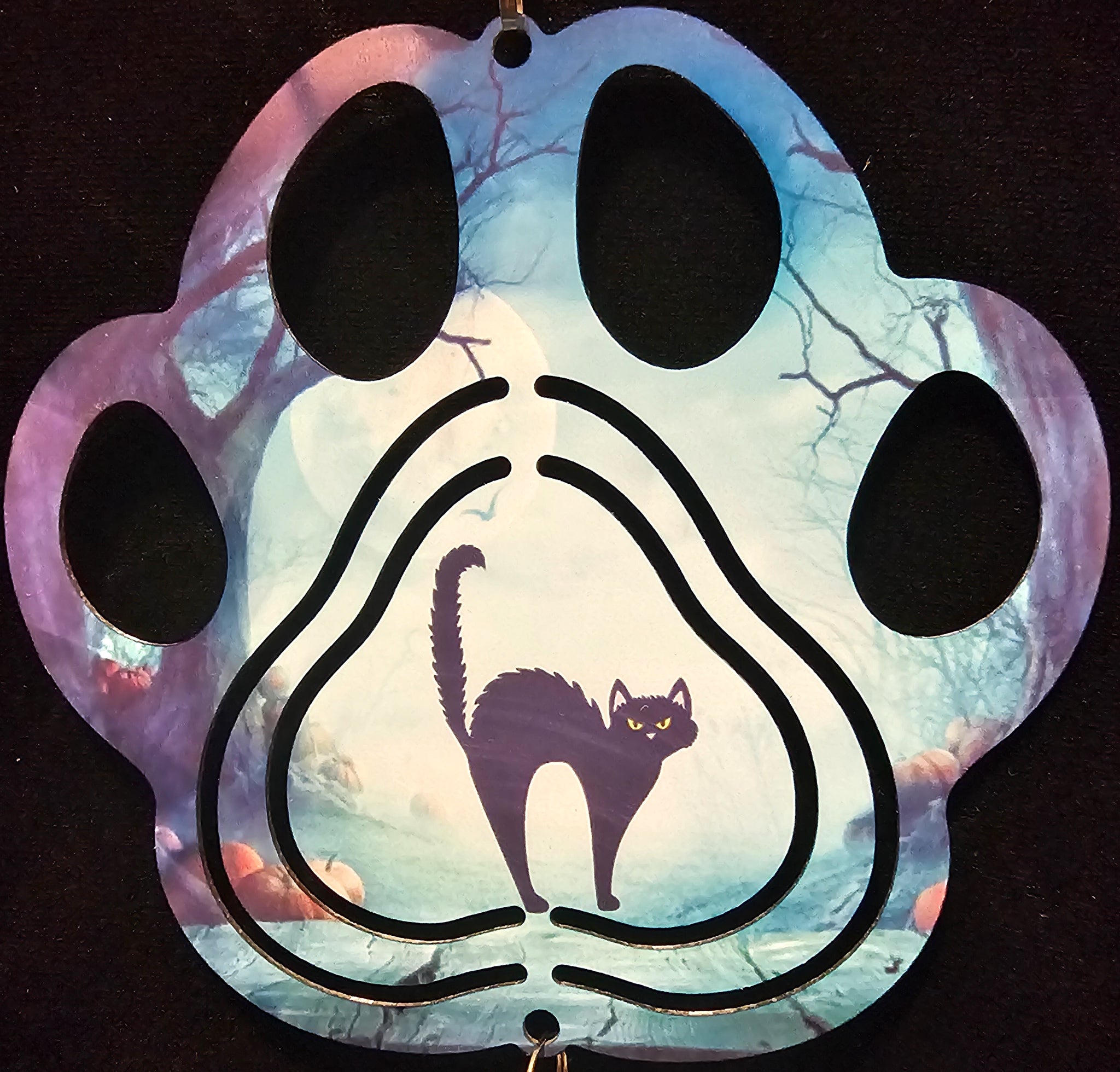 Paw Print Halloween Black Cat Wind Spinner