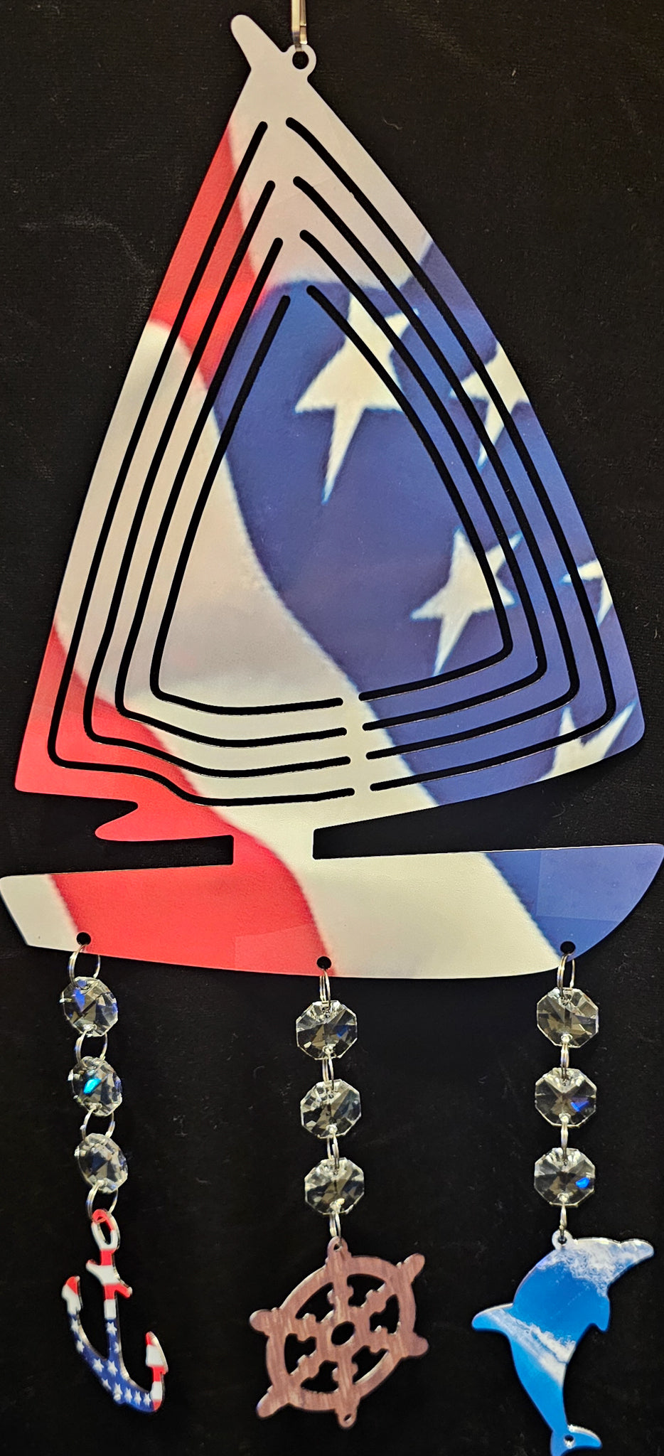 Sailboat Patriotic Wind Spinner