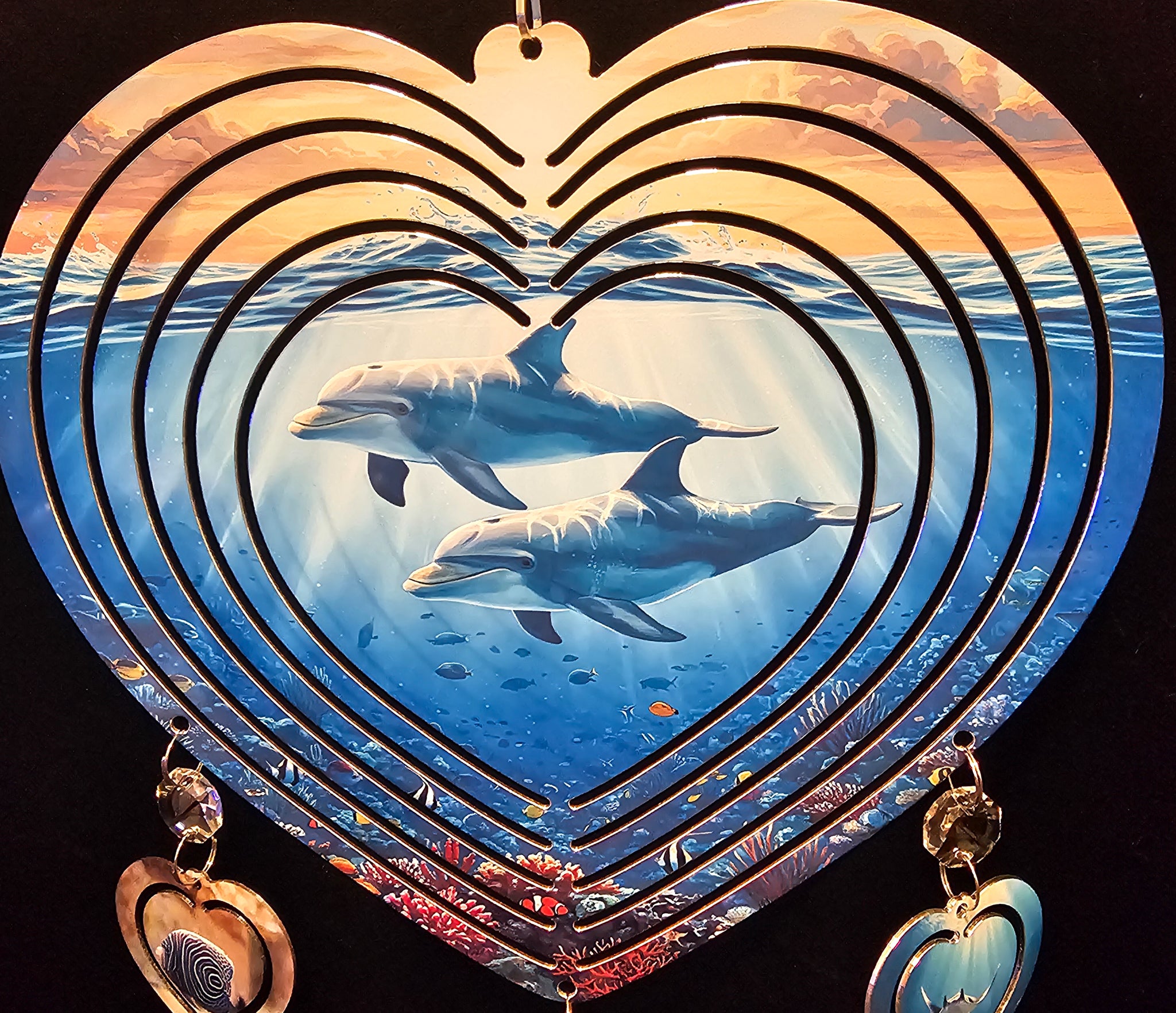 Heart Dolphins In The Ocean Wind Spinner