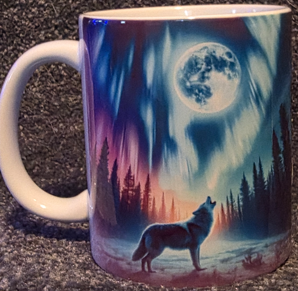 Aurora Borealis Howling Wolf 11 oz Coffee Mug