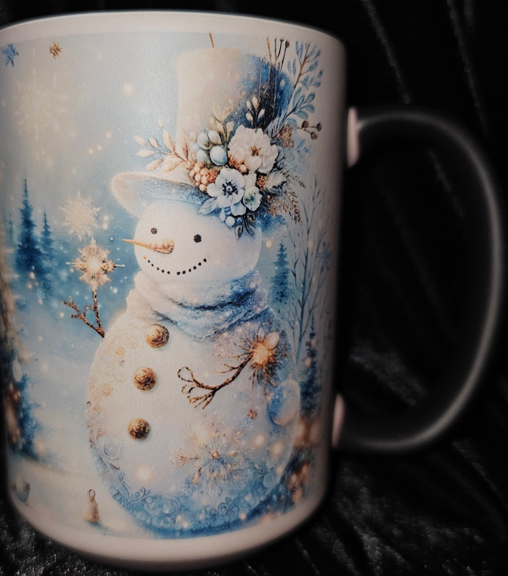 Blue and Gold Snowman 15oz Color Changing Coffee Mug