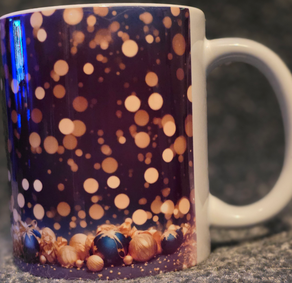 Gold Lights and Blue Ornaments 11oz Coffee Mug