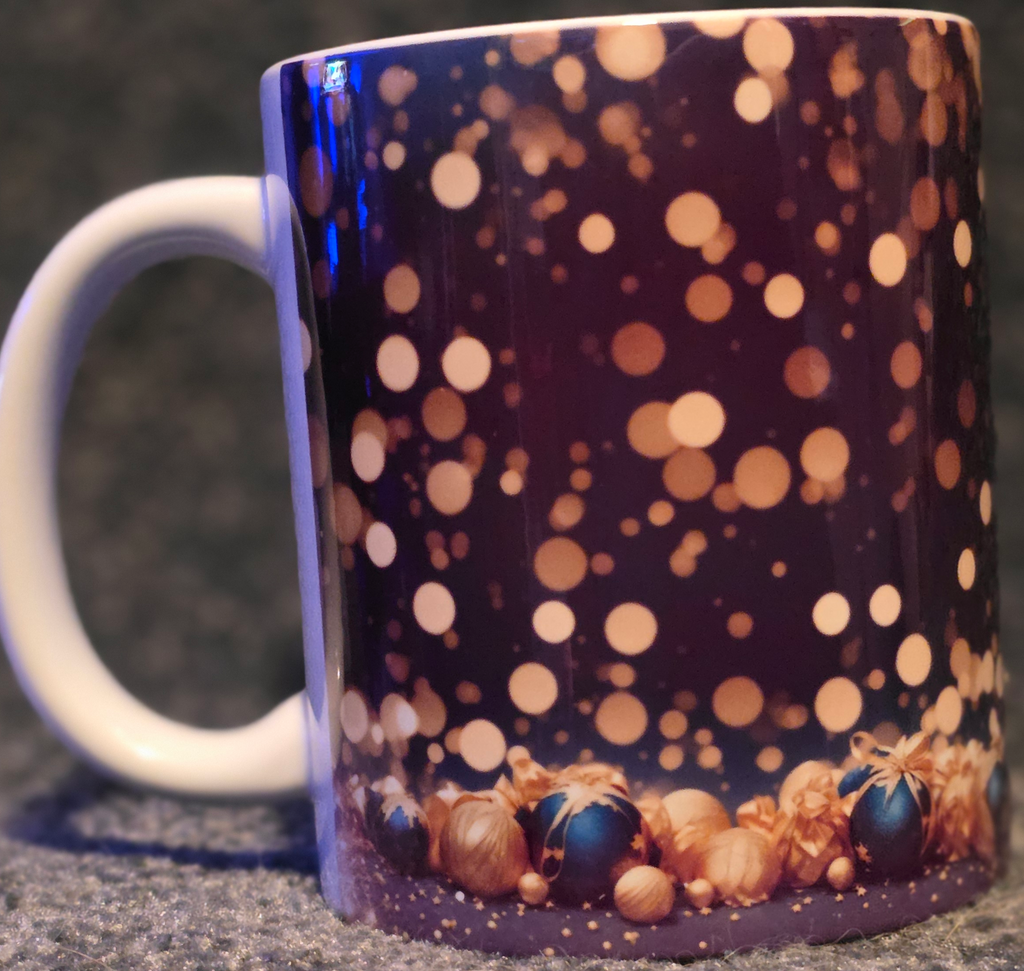 Gold Lights and Blue Ornaments 11oz Coffee Mug