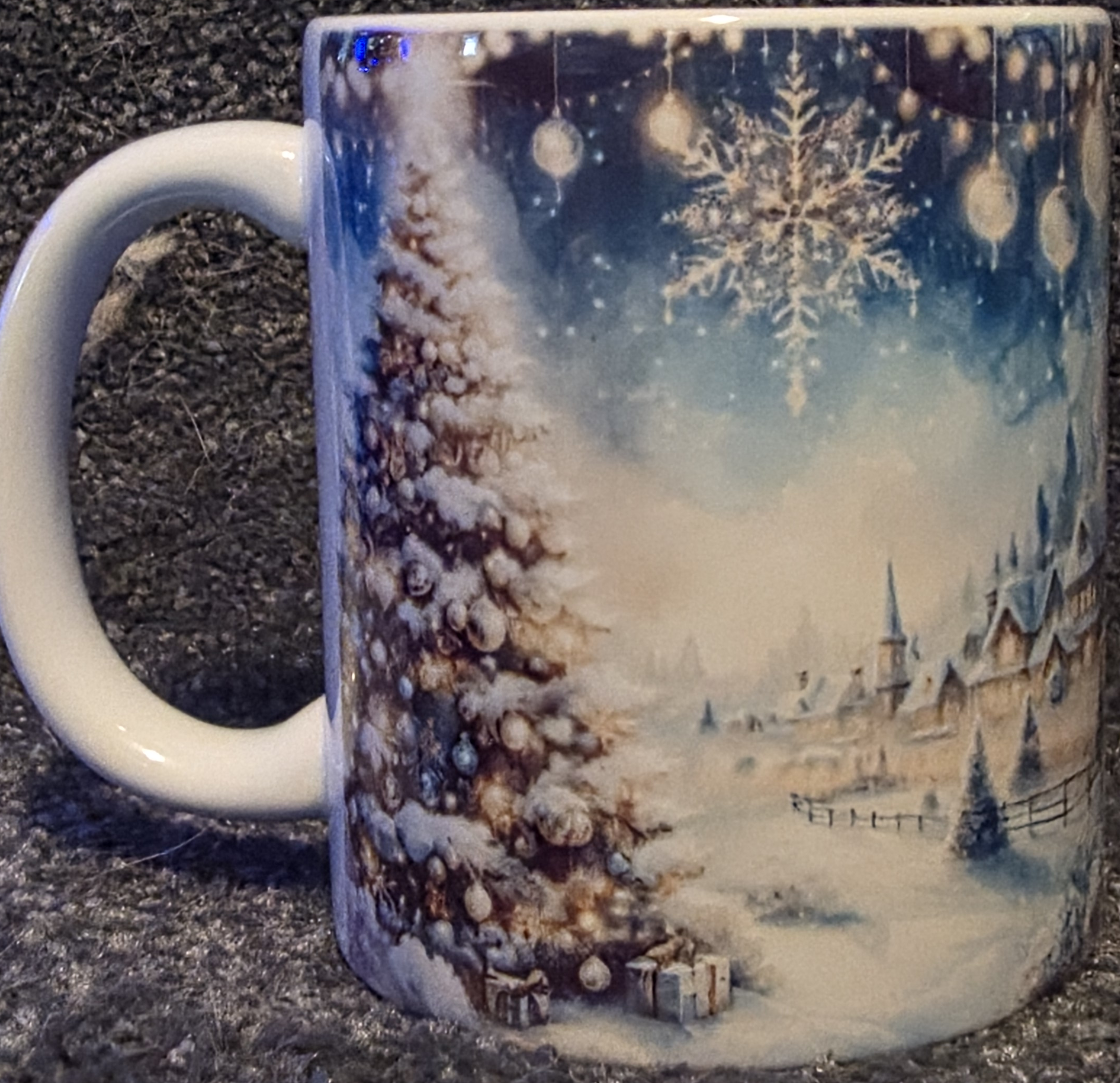 Gold Tree and Winter Town 11oz Coffee Mug