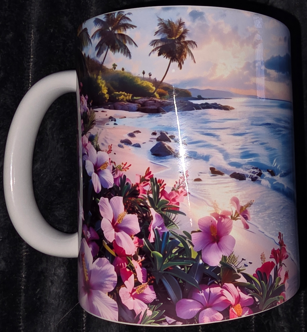Beach With Flowers 11 oz Coffee Mug